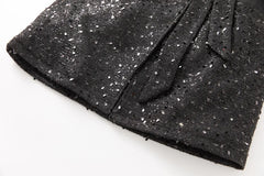 Black Faux Fur Collar Sequin Wool Blend Coat