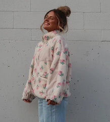 Floral Print Plush Fleece Jacket