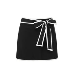 Off-the-Shoulder Bow Swimsuit with Contrast Trim Two-Piece Set