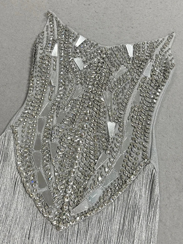 Close-up of crystal embellishments on bodice