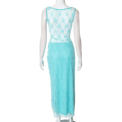 See-Through Cropped Top with Long Skirt –  Women’s Lace Summer Set