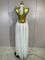 Gold Trim Halter Neck Maxi Dress