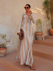 Women's Crochet Long Sleeve Knitted Beach Cover Up Maxi Dress