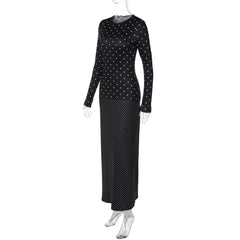 Polka Dot Printed Long Sleeve Maxi Dress