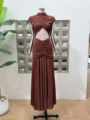 Ruched Cutout High Neck Maxi Dress