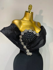 One Shoulder Embellished Neckline Gown