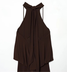 Brown halter neck dress on a white background