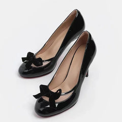 Pu Leather Bow Pumps Dress