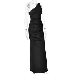 One-Shoulder Ruched Column Maxi Dress