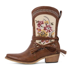 Embroidered Mid-Calf Western Boots