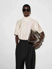 Polka Dot Mock Neck Short Sleeve Top