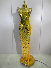 Sequin & Pearl Strapless Floor-Length Dress