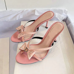 Bow Accent Heeled Slide Sandals