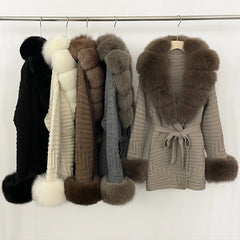 Fur Trim Belted Knit Jacket