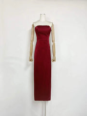 Cape Overlay Satin Strapless Maxi Dress