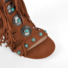 Embellished Lace-Up Fringe Gladiator Sandals