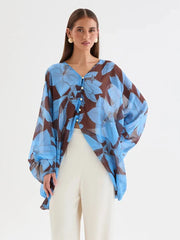 Polka Dot V-Neck Sheer Blouse Top