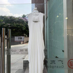 Round Neck Metal Buckle Cut Out Sleeve Drape Maxi Dress