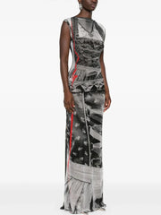 Sheer Kitty Print Sleeveless Maxi Dress