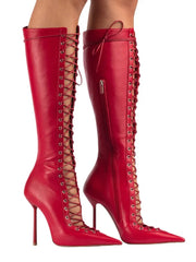Lace Up Knee High Heel Boots
