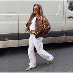 Faux Fur Spotted Print Jacket