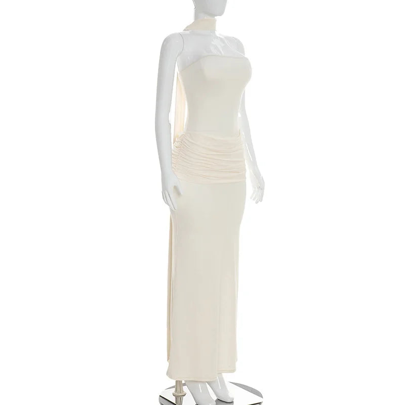 Mannequin wearing a white dress on a white background