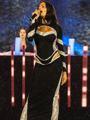 Black dress with lace trim- front view