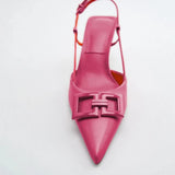 Rose Red Stiletto Heel Pumps Shallow Slingback Shoes