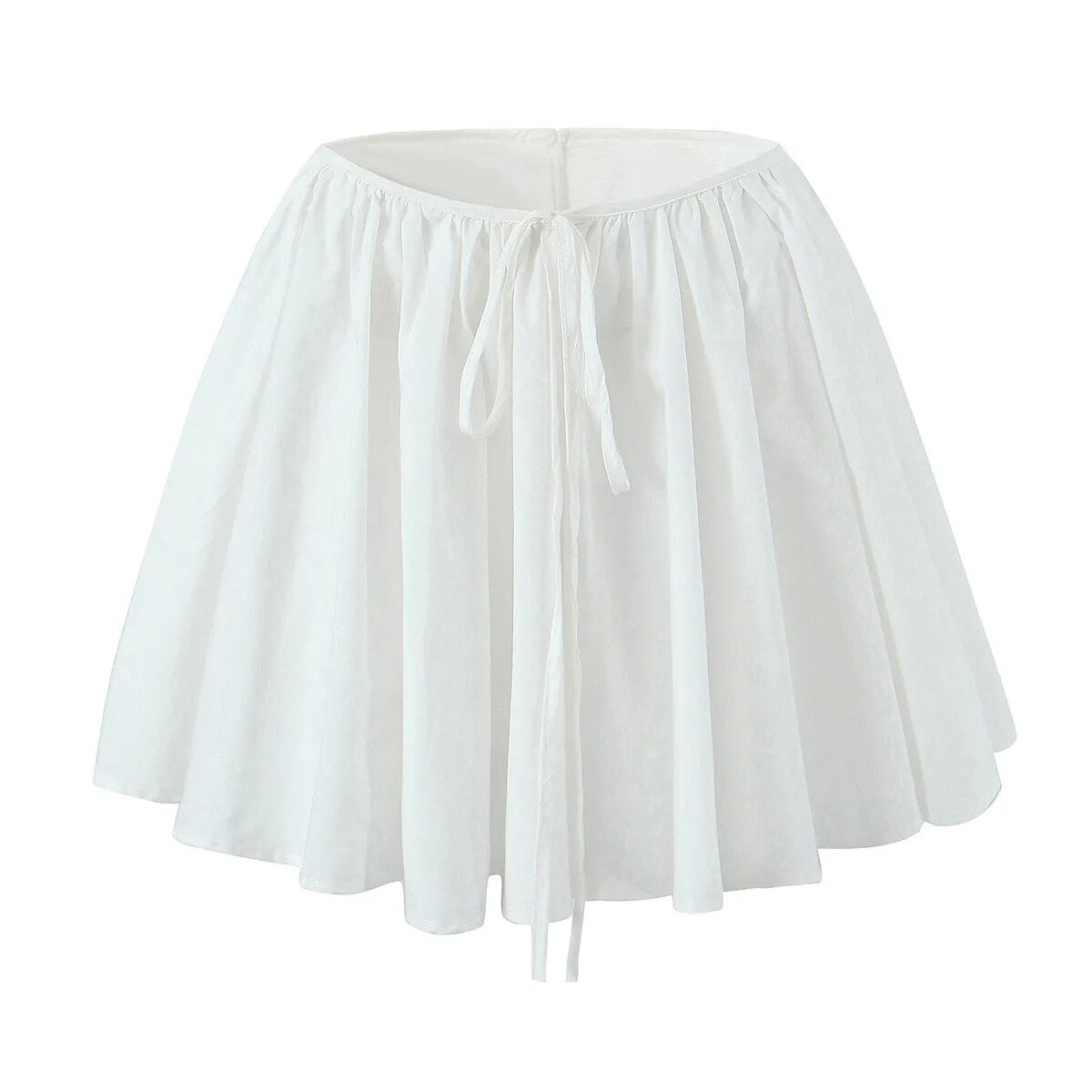 Lacing Up Bow Zipper Waist A-lined Ruched Mini Skirt