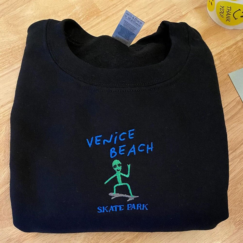 Venice Beach Skate Park Embroidered Loose Pure Cotton Pullover