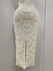 Pearl Beaded Sequins Spaghetti Strap Bodycon Long Dress