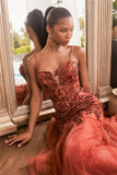  Embroidery Prom Dress Lace Appliqué Mermaid Tulle Dress