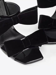 Pink Velvet Bow Stiletto Mules