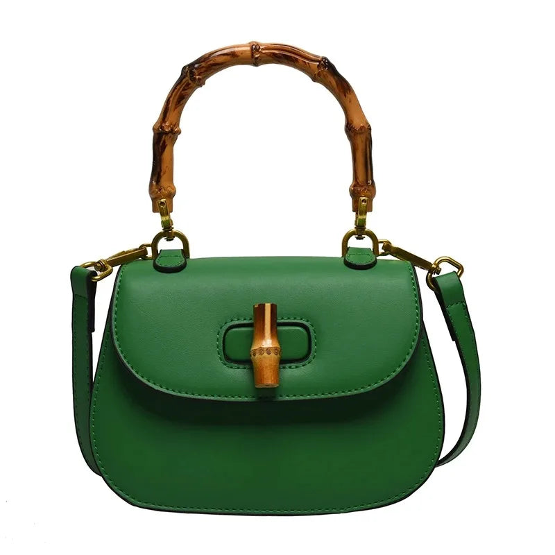 Green bamboo handle saddle bag