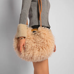 Curly Faux Fur Round Handle Bag