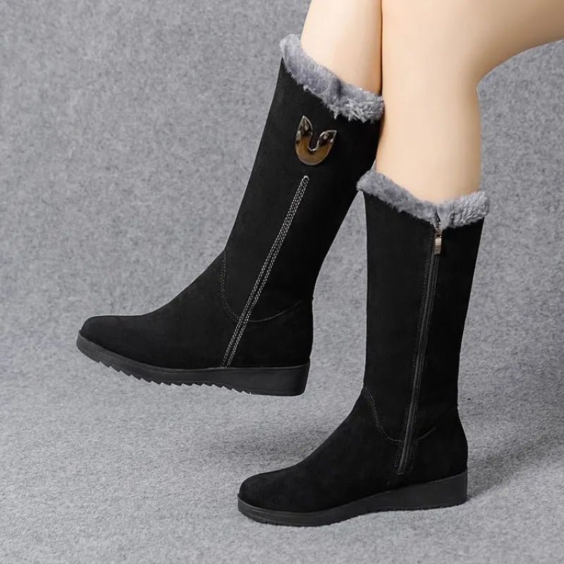 Chelsea High Fur Boots Mid-calf Plush Snow Flat Boots