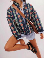 Floral quilted cropped jacket styled with a bag