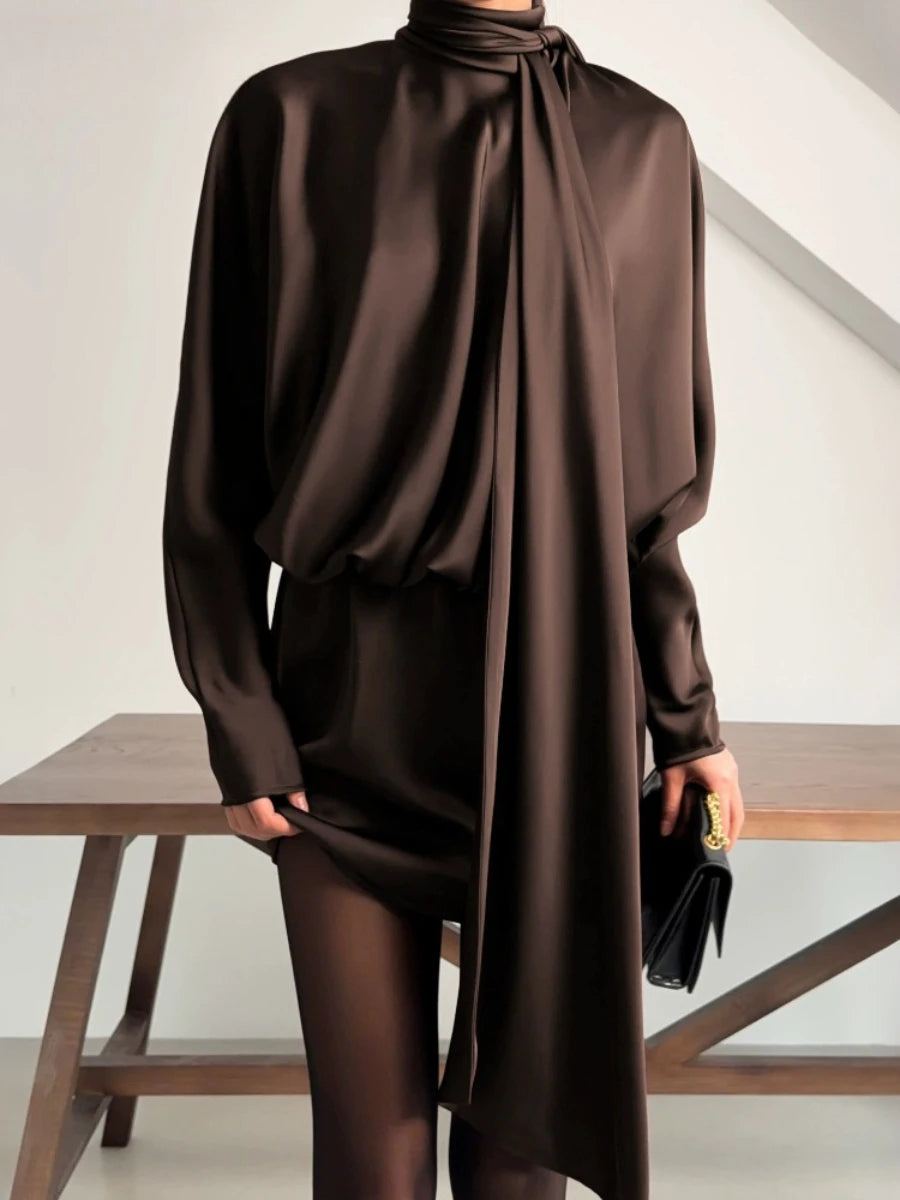 Draped turtleneck mini dress