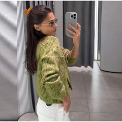 Bouclé Knit Button Front Cardigan Sweater