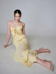 Ruffled spaghetti strap maxi dress detail