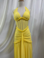Sheath Halter Neck Ruched Maxi Dress