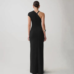 One Shoulder Cap Sleeve Maxi Dress