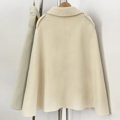 Bow Accent Cape Coat with Fur Pockets