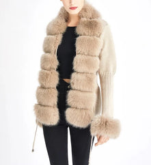 Knitted Detachable Collar Women Jacket Faux Fur Coats