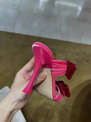 Pink Velvet Bow Stiletto Mules