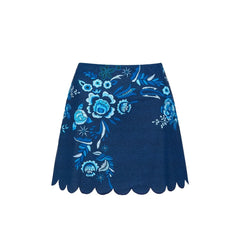 Blue Floral Patterned Two Piece Swimwear
