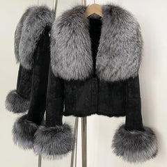 Real Fur Collar & Cuffs Suede Cropped Jacket