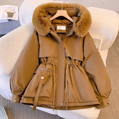 Cotton-padded Jacket Pocket Zipper Hooded Parkas Cotton Coat