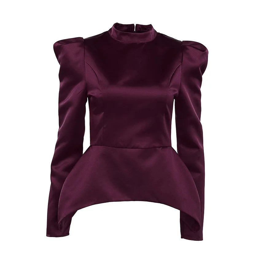 Purple dress with puffed sleeves on a white background