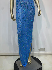 Rhinestone Mesh Embellished Spaghetti Strap Maxi Dress